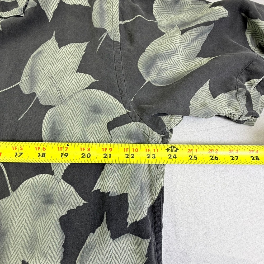 Perry Ellis Button Down Shirt Mens XL Grey Leaf Print 100% Silk Short Sleeve - Picture 4 of 5